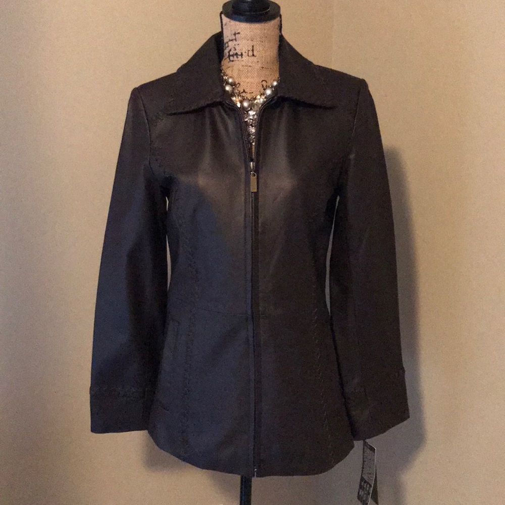 Charles Klein brown leather coat😁